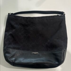 Coach Black Signature Canvas Hobo with Leather Trim